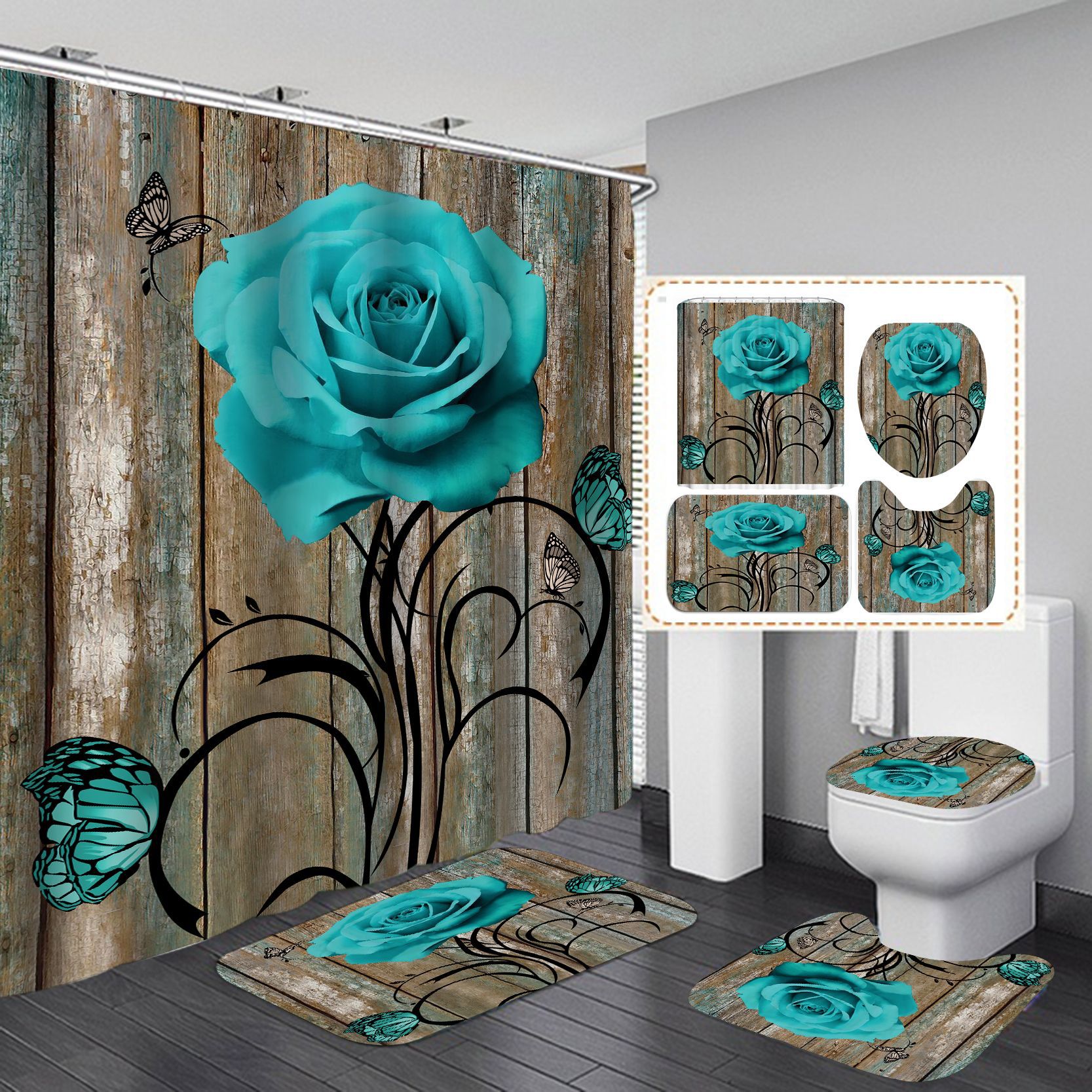 YL-37883 Eco-friendly Shower Curtain with Heat Transfer Printing, Waterproof, Comes with Hooks, Wholesale Available, Waterproof Shower Curtain