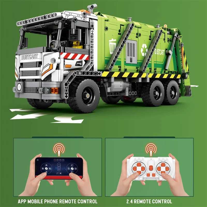 Remote Control Cpressed Garbage Truck Building Blocks Ci Sanitation Technical RC Car Model Bricks Kids Toys Holiday Gifts C251203