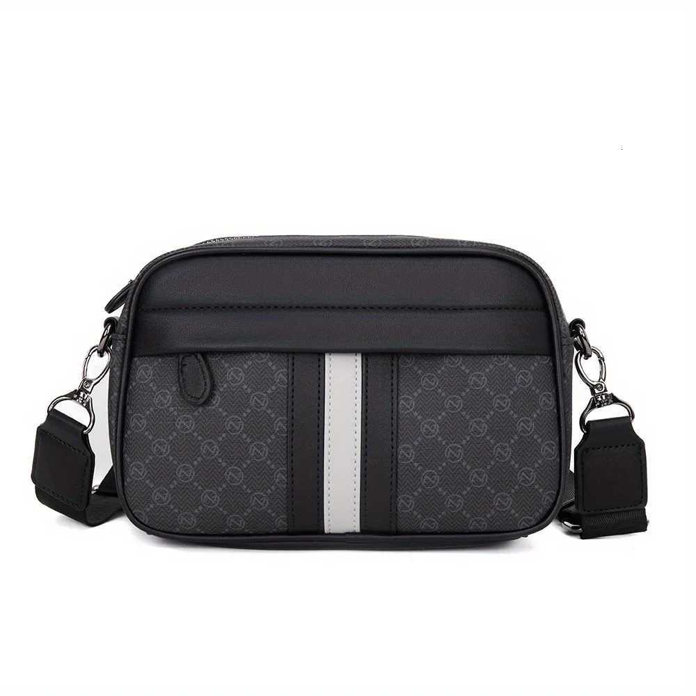 Hip Hop Rock Men's PU Crossbody Shoulder Bag, Waterproof Zipper Closure, Plain Black/Grey with Polyester Lining
