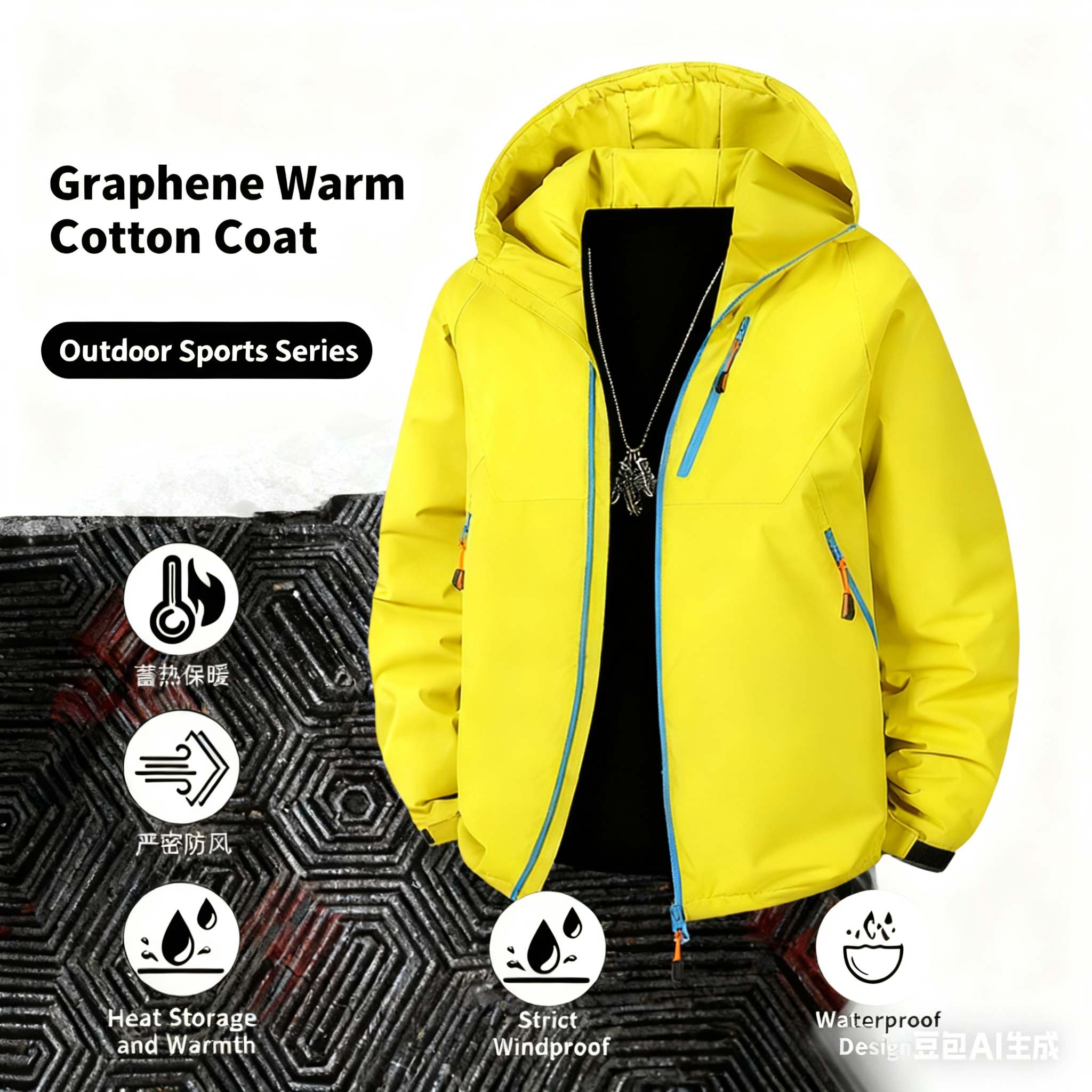 Outdoor Waterproof Cotton Coat - Unisex, Loose Hooded Puffer Jacket with Graphene Lining for Couples, Winter Style