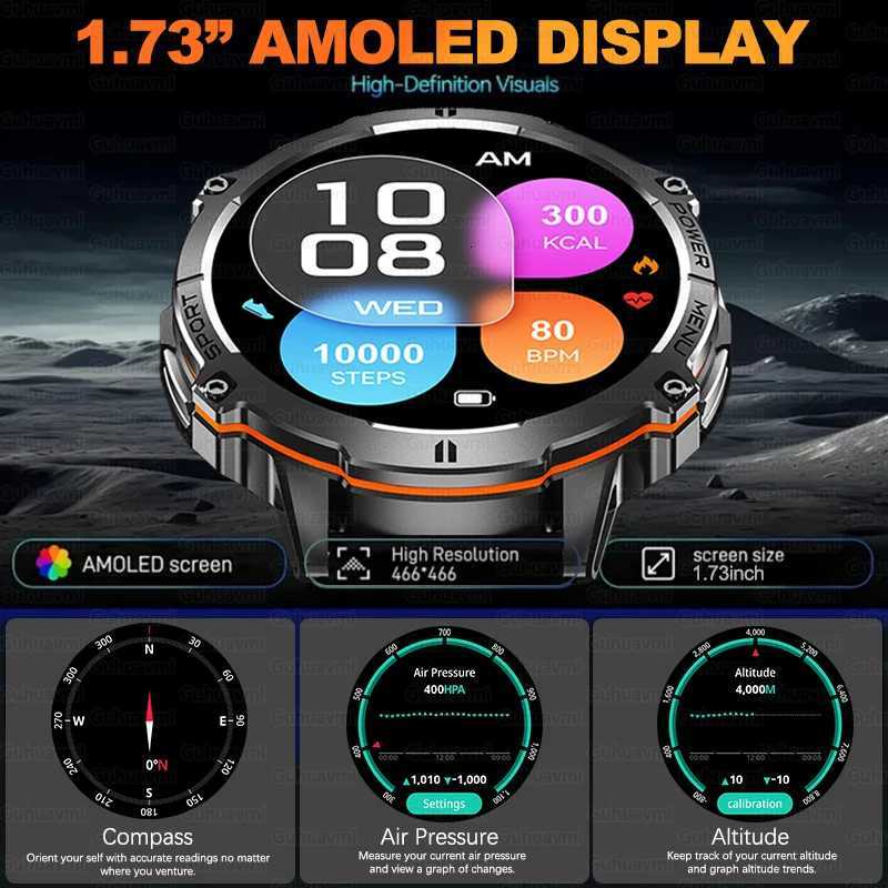 2025 New Men GPS Sports Smart Watch 173 AMOLED Cpass Rate 1000mAh Battery Call 10ATM Waterproof Smartwatch C251203