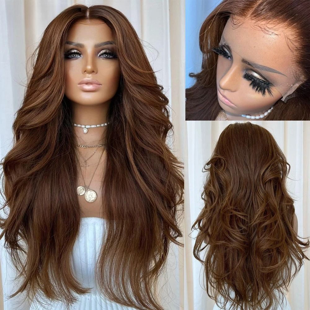Chocolate Brown Body Wave Lace Front Wig 200% Density Brown Wig Human Hair 13x4 Hd Lace Frontal Wigs Pre Plucked with Baby Hair Ready To Wear Syntheti