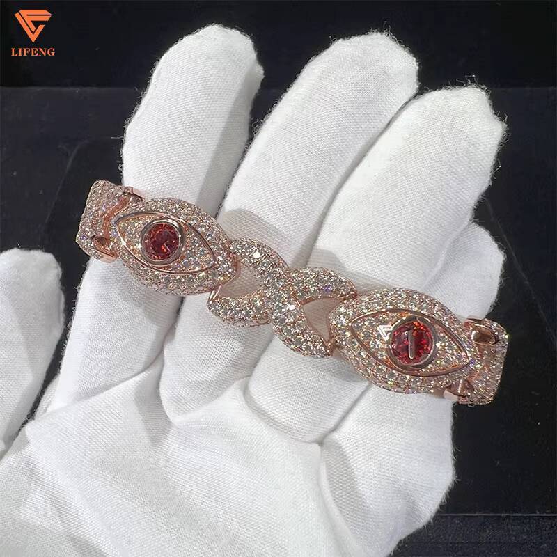 New Design 13mm Rose Gold Plated Hip Hop Jewelry Iced Out Men Moissanite Diamond Evil Eyes Infinity Cuban Bracelet