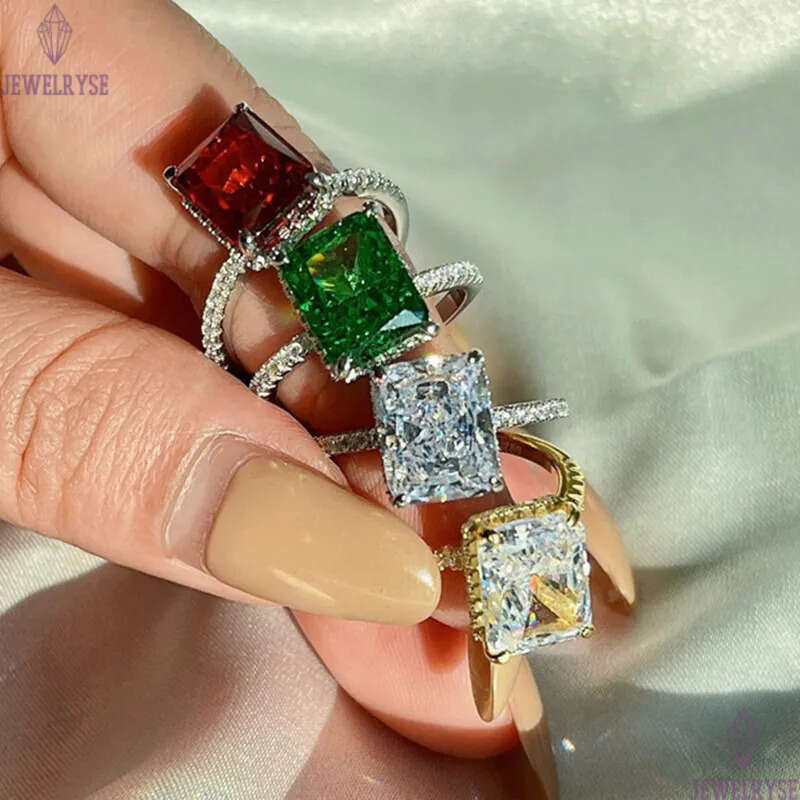 wedding rings diamond designer ring for woman 925 sterling silver princess square 8A cubic zirconia pink green love gold engagement womens fashion jew
