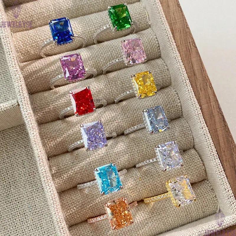 4ct diamond band ring designer for woman wed promise 925 sterling silver green blue 8A cubic zirconia luxury womens engagement wedding gold rings jewe