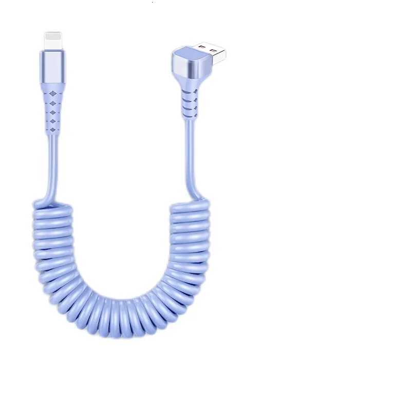 90 Degree USB a Spring Cable to Type-C/Lightning Charging Cable and Data Transfer for Cell Phone Car with Carplay C251203