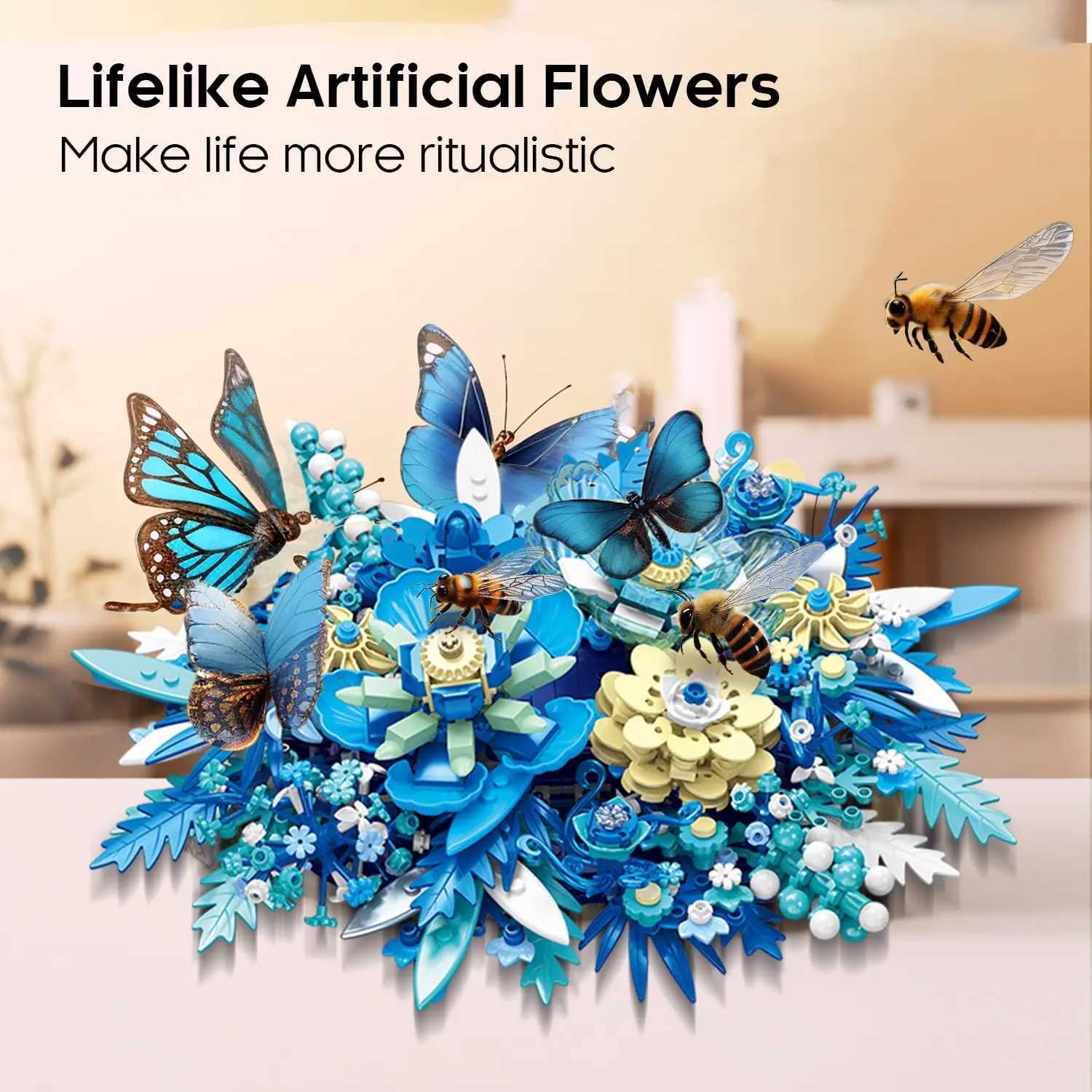 917PCS Preserved Flower Bouquet Building Blocks Fantasy Blue Flowers Assembly Model Bricks Toy Creative He Decor Children Gift C251203