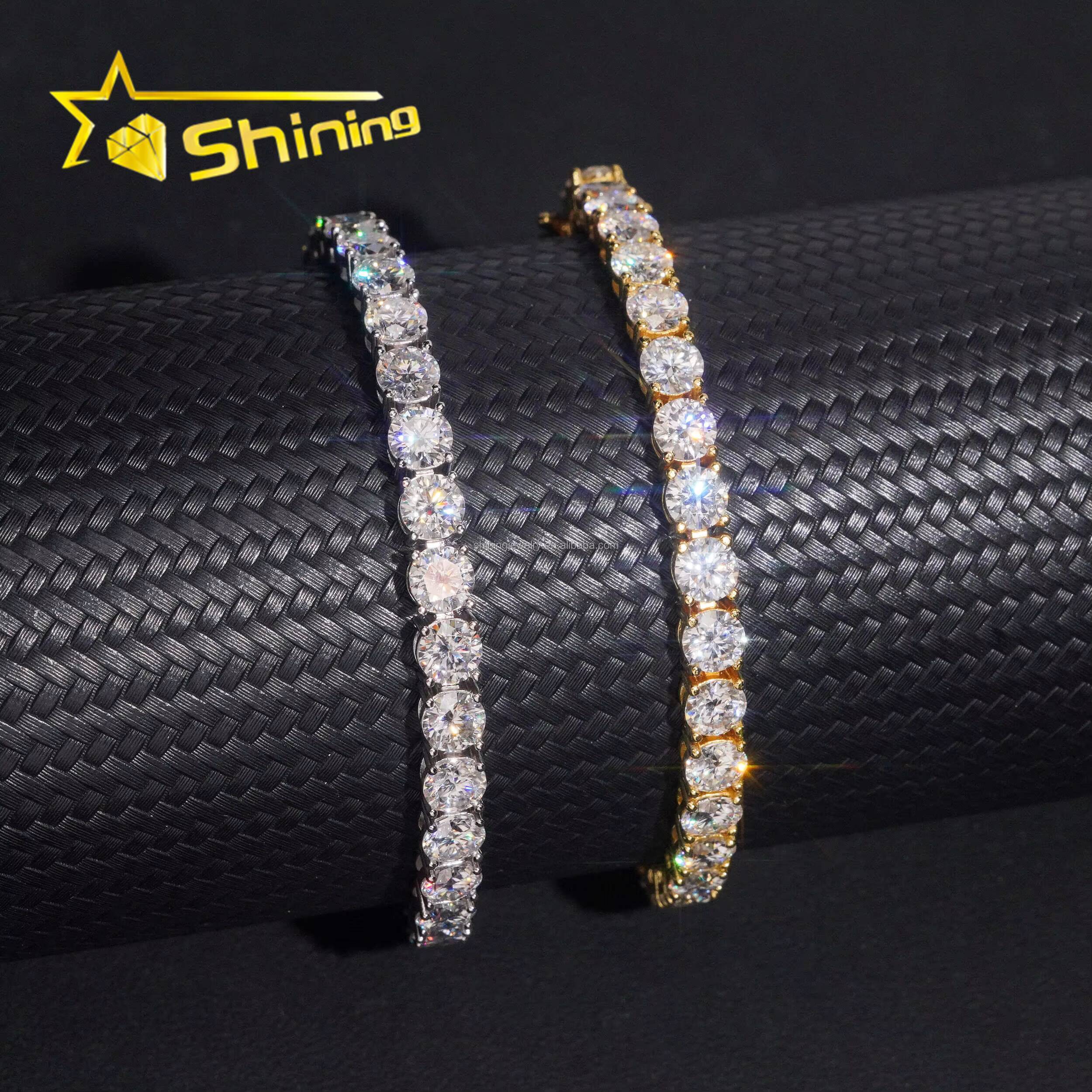In Stock Ship in USA Warehouse Hip Hop Fire Jewelry FL 5mm Moissanite Prong Setting S925 Solid Silver Iced Out Tennis Bracelet