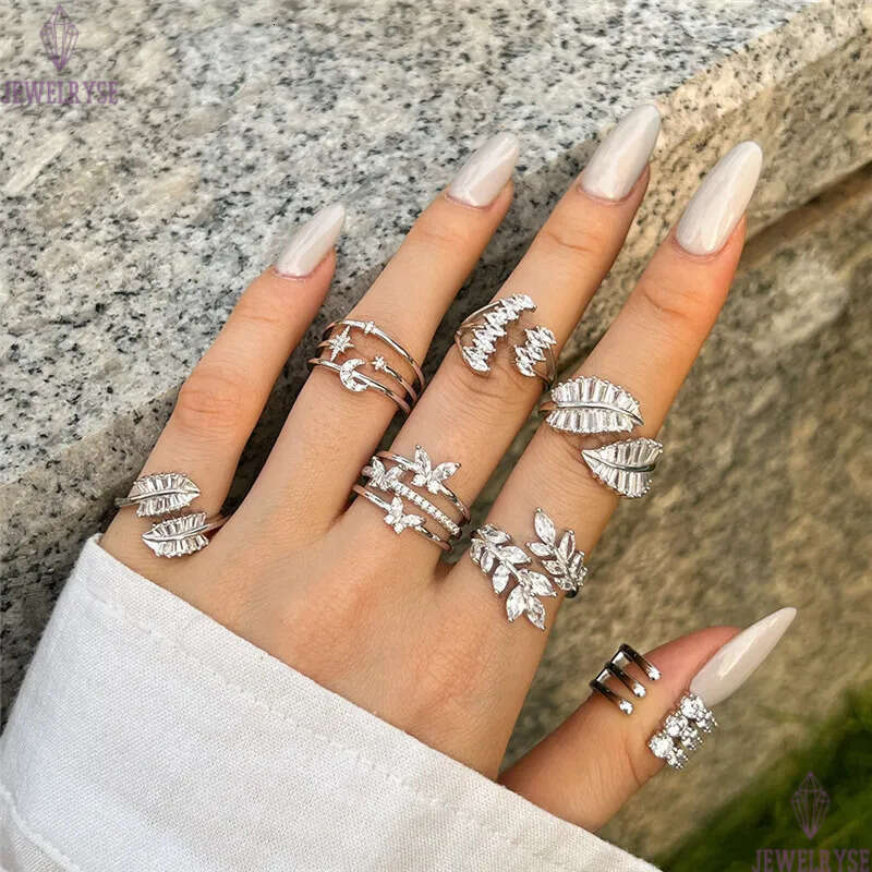 adjustable size diamond designer ring for woman love 925 sterling silver leaf butterfly 5A zirconia prong setting engagement rings womens luury jewelr