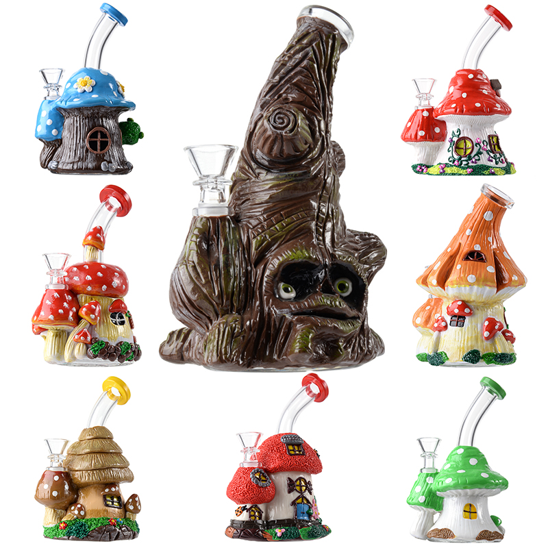 6 Inch Unique Bongs Showerhead Perc Percolator Water Pipe Mushroom 3D Glass Hand Made Beaker Bong 14mm Female