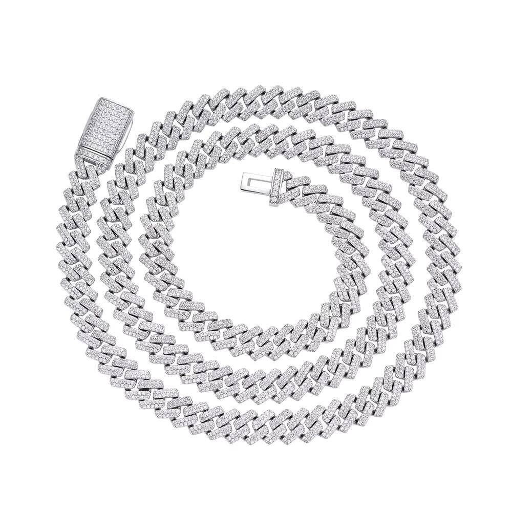 Wholesale 12mm 14mm Hip Hop Necklace Cubic Zirconia Vvs Diamond Brass 925 Silver Iced Out Cuban Link Moissanite Chain
