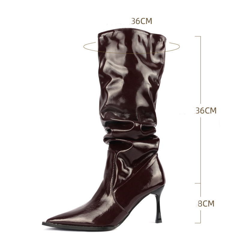 Women's 2026 Autumn Winter European American Style Pointed Toe Ruched Stiletto Heel Slouchy Knee-High Boots