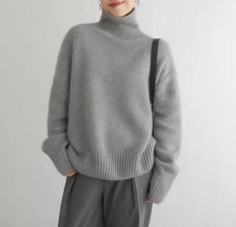 Turtleneck Sweater for Women - Autumn & Winter, Loose Fit, Versatile Knitted Pullover, Lazy Style, Undershirt Top, Coffee Color