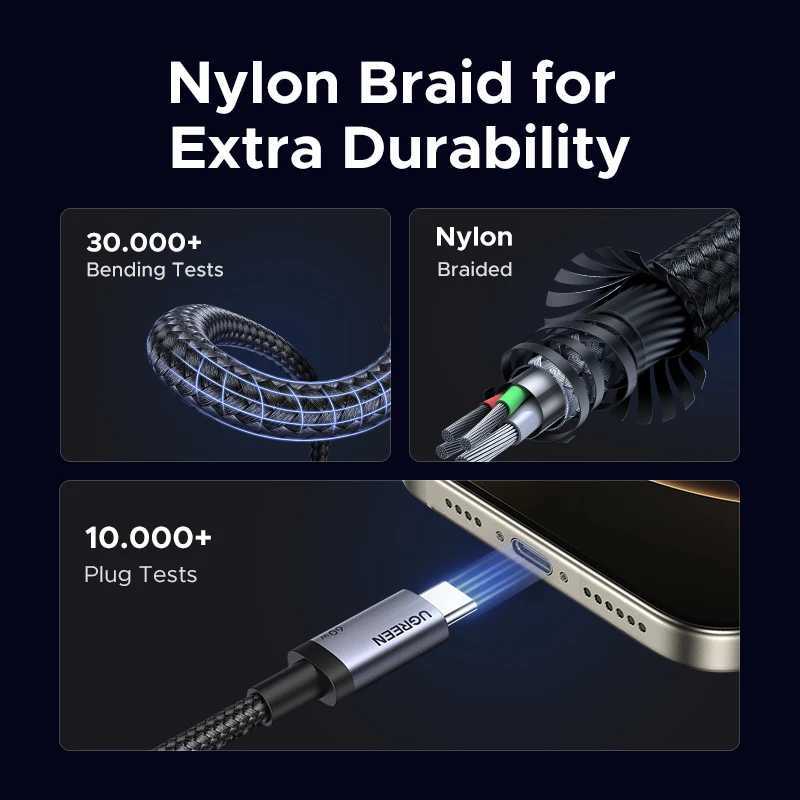 UGREEN PD60W Cable USB-C to USB-C High-Speed Data Sync And Charging Cable Durable Fast Charge Cable for USB-C Devs C251203