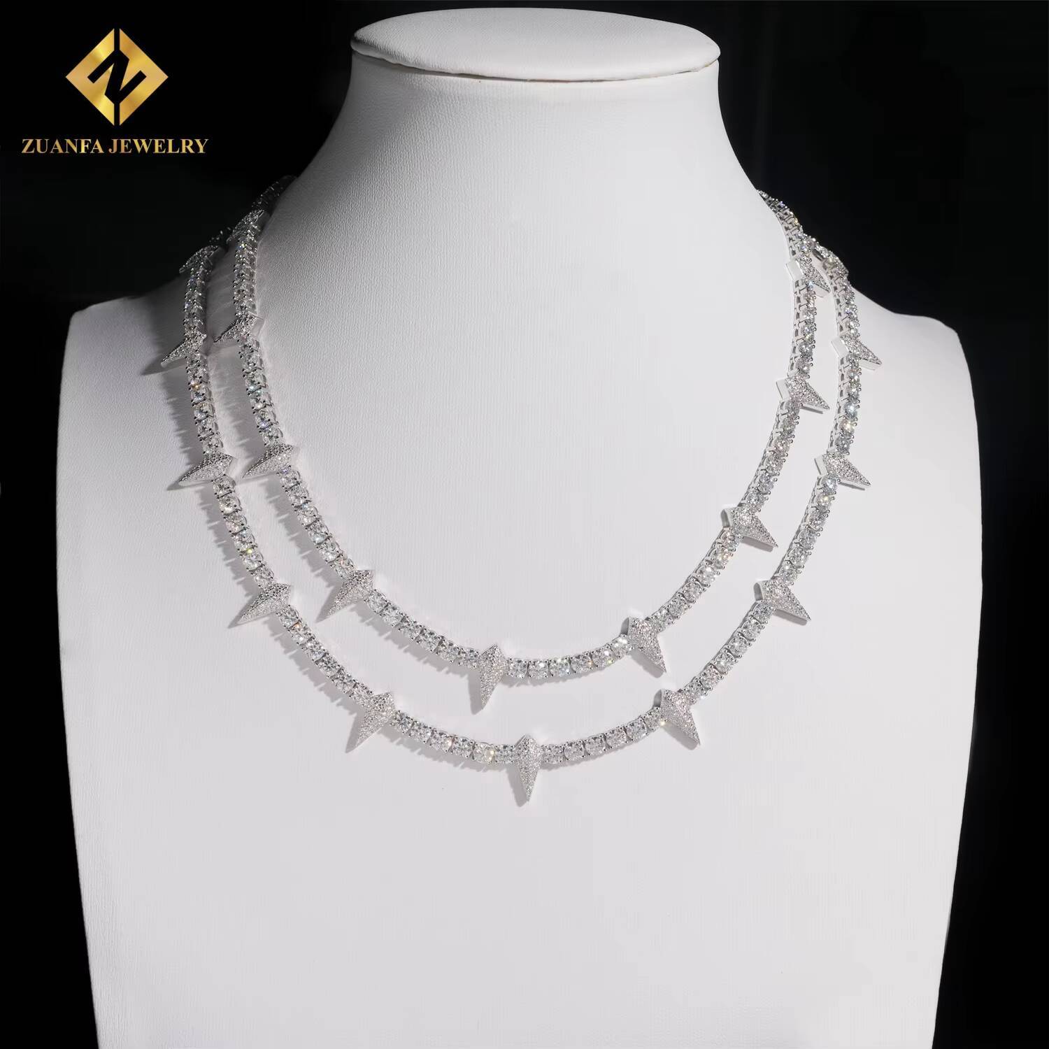 Pass Diamond Tester New Iced Out Hip Hop Jewelry 4MM Pointed Tennis Chain 925 Silver VVS Moissanite Diamond Tennis Necklace