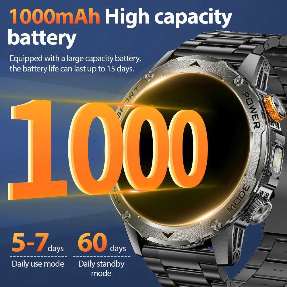 LIGE Military Smart Watch Men 1000mAh Battery Outdoors LED Flashlight Waterproof Rate Sport BT Call 17 AMOLED Smartwatch C251203