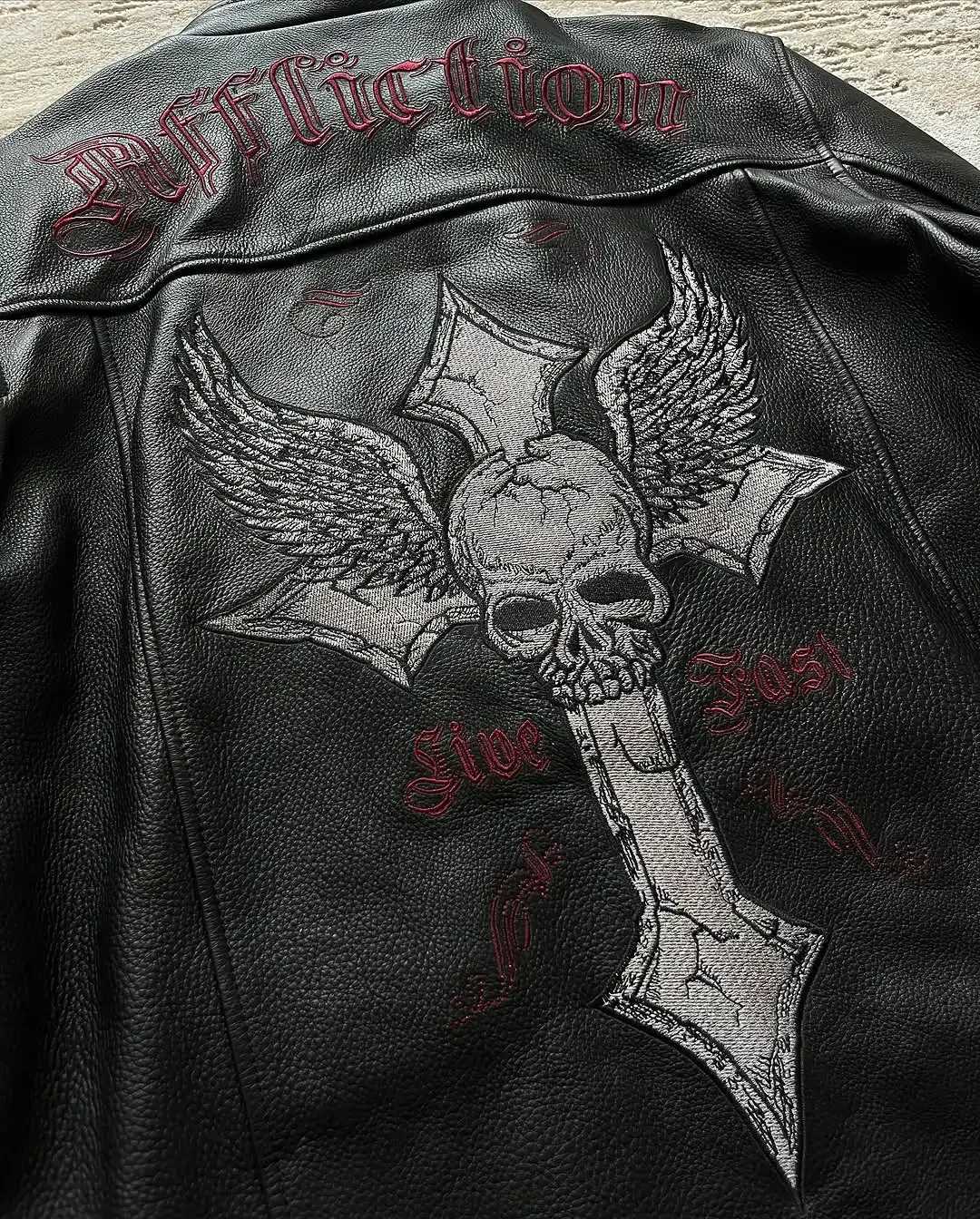 Jackets New Hip Hop Skull Embroidery Harajuku Fashion Pu Leather Men Jacket Long SLeeve Zipper Jacket Coat Streetwear M251203