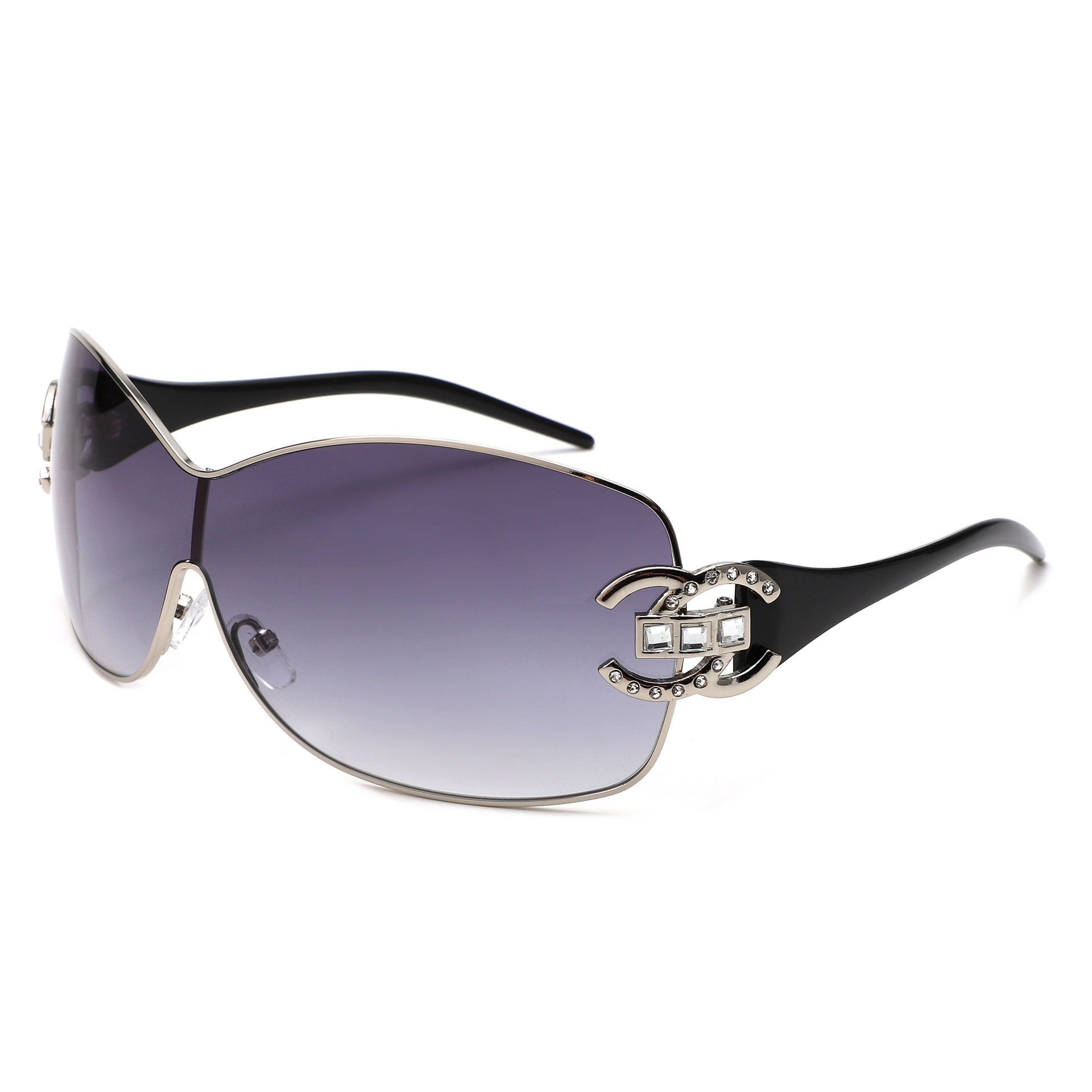 New European-American Style Double C Diamond-Studded Sunglasses for Women Metal One-Piece Frame Fashionable Trendy UV Protection Sunglasses