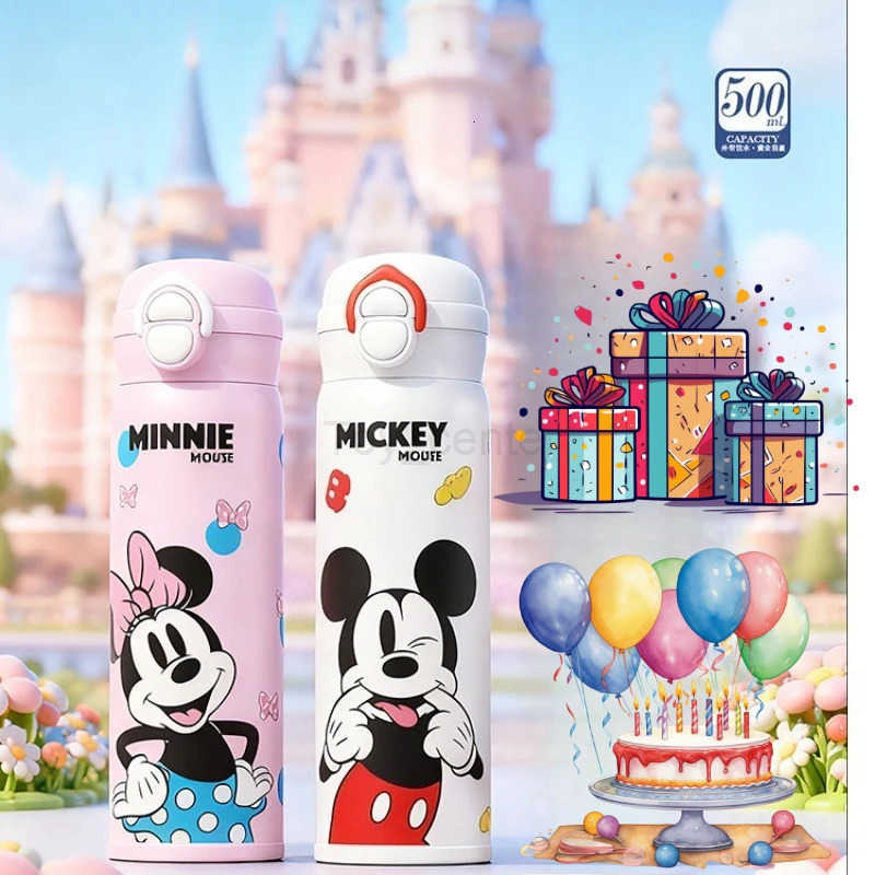 Disney New Minnie Mickey Thermos Creative High-value Cartoon Printing Student Large Capacity Portable Stainless Steel Straw Cup H251203