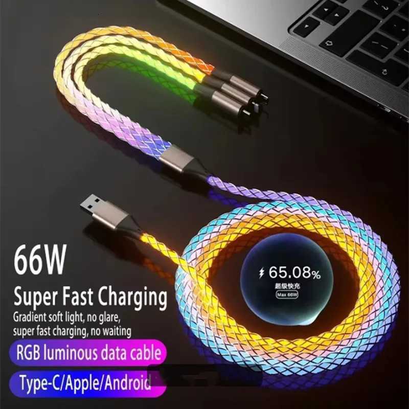 1PC Fast Charging RGB Breathing Luminous Gradient Light Data Cable 66W TYPE-C Charger For iPhone 15 PD Cord C251203