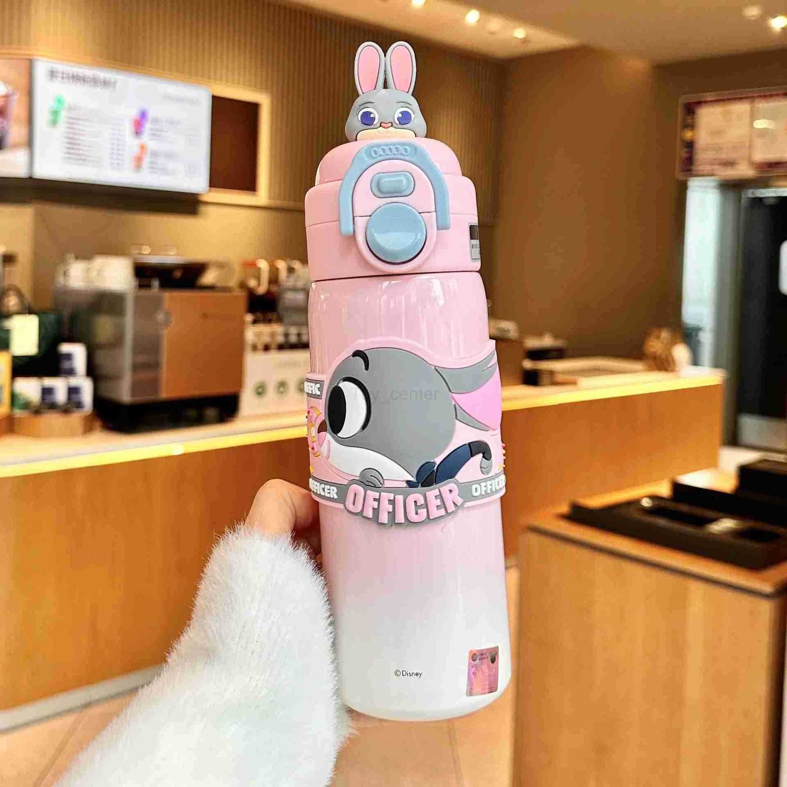 Disney 500ml Topia Thermos Nick Judy Cartnoon Anime Figure Peripheral Hopps Dual-Drinking Straw Cup Stitch Cute Printing Water Cup Gift H251203
