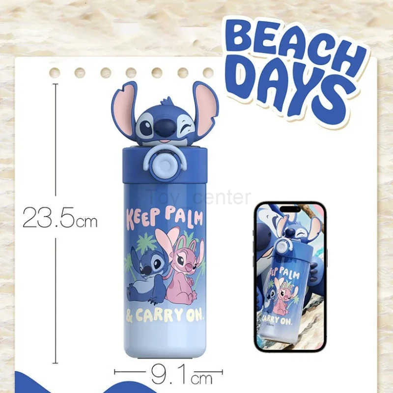 Disney 450ml Stainless Steel Elastic Lid Insulated Cup Thermos Cup Stitch Lotso Coffee Cup with Straw Portable Cute Car Cup Gift H251203