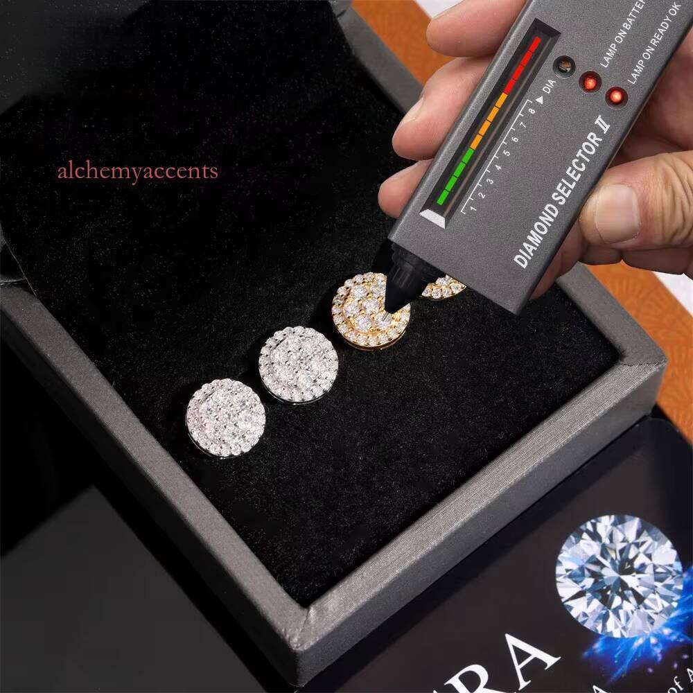 Premium Jewelry Fashion Hip-Hop Round Ice Stud Moissanite Diamond Men's 925 Silver Earrings