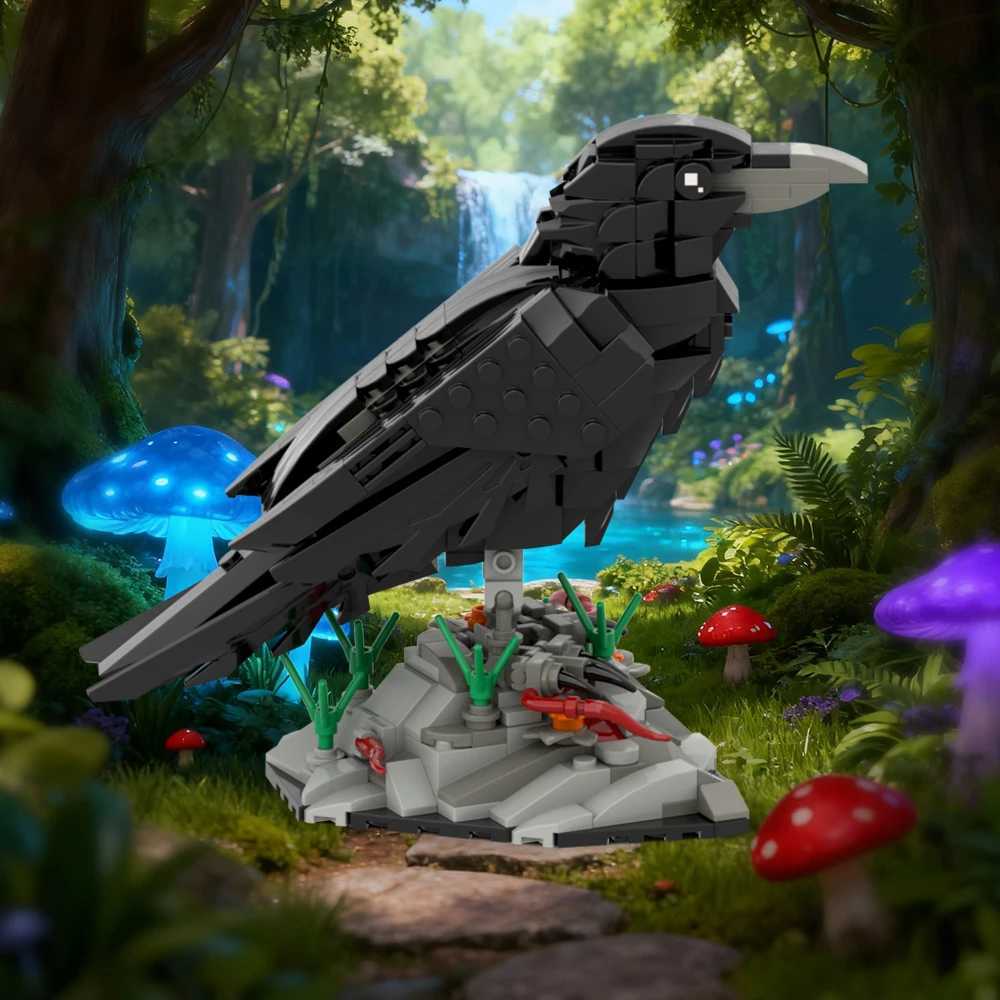 MOC Raven Bird Model Kit Detailed Black Crow Building Blocks Setfor Kids Adts Creative DIY Bricks Toy Gift for fan C251203