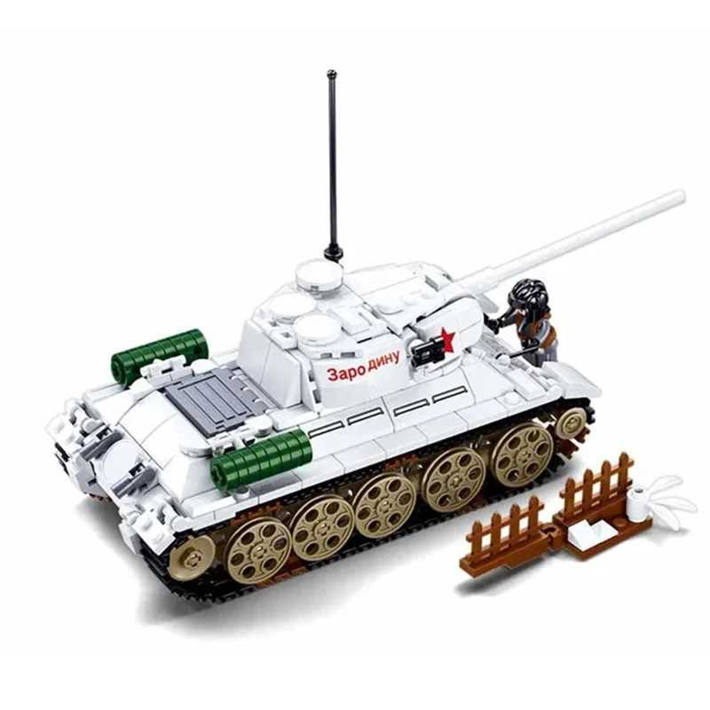 Sluban 518PCS T34-85 Medium Tank Building Blocks Diy WW2 Tank Chariot Soldier Figures Model Bricks Set Toys For Children Gifts C251203