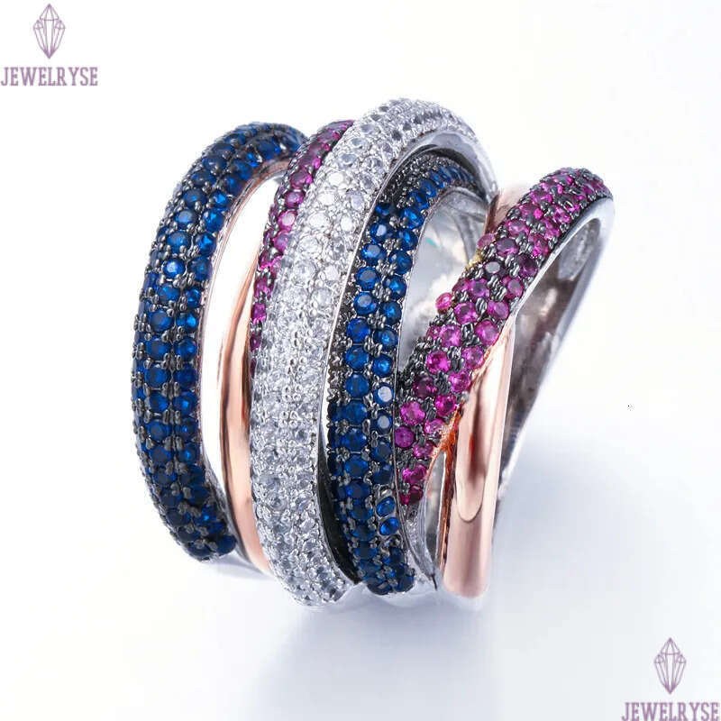 Fashion Five Rows Stackable designer ring Luxury AAA Cubic Zirconia Copper Jewelry 6-9 For Women Girls Party South American Gold Silver White Blue CZ 