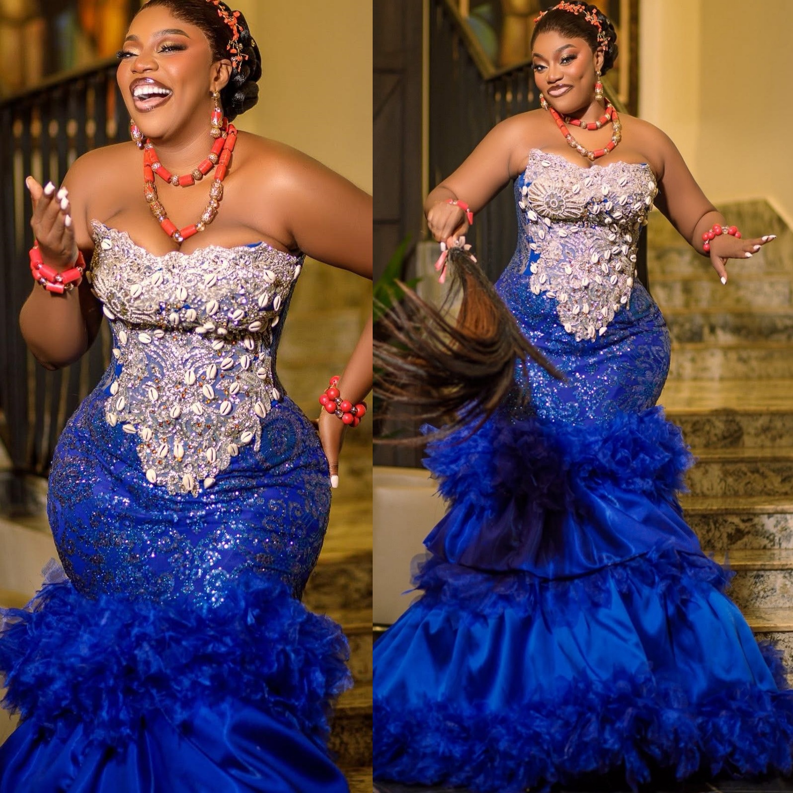 Aso Ebi Royal Blue Mermaid Prom Dresses 2026 Lace Crystals Satin Evening Formal Party Second Birthday Engagement Gowns Plus Size Dress For Special Occ