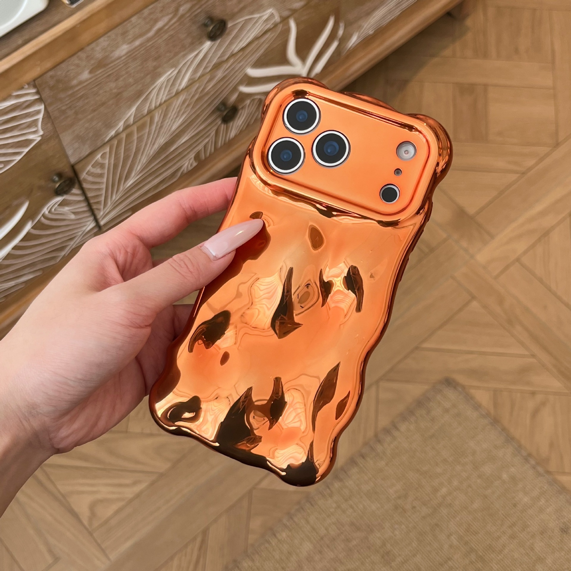 Orange Wave Phone Case Compatible with iPhone 17 Pro Max Apple 16/15/14 Niche High-end Feel Electroplated Protective Case