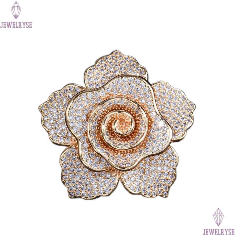 luxury copper 18k gold designer ring for woman rose flower AAA cubic zirconia jewelry womens party mexican silver white CZ wedding bride engagement ri