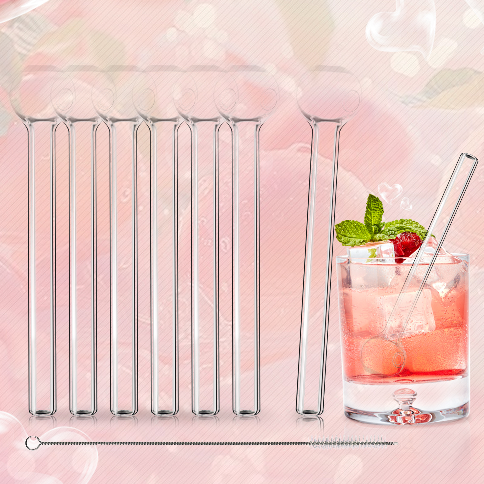 Set of 8 Durable Glass Straws for Eco-Conscious Drinkers | Includes Cleaning Tool & Carrying Case