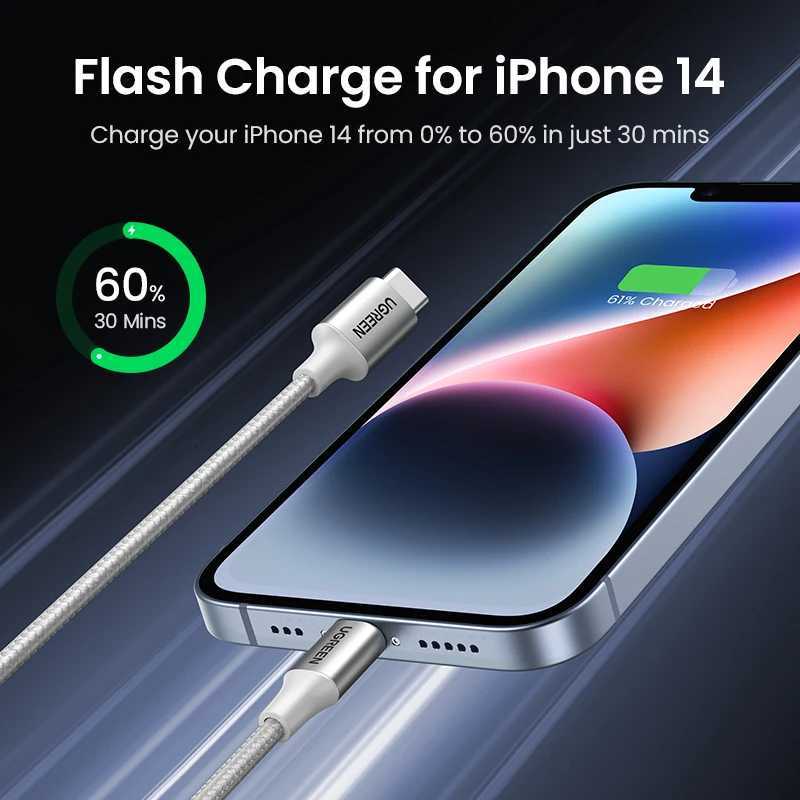 UGREEN MFi 20/30W USB Type C to Lightning Cable for iPhone 14 Pro Max 13 12 Plus Mini PD Fast Charging Cable for iPad 1m 2m C251203
