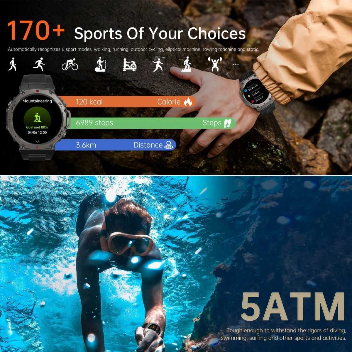 VWAR T-Rex 3 Dual-Band GPS Military Smart Watch 48mm 10ATM Water-Resistant Cpass Altimeter Smartwatch Men For C251203