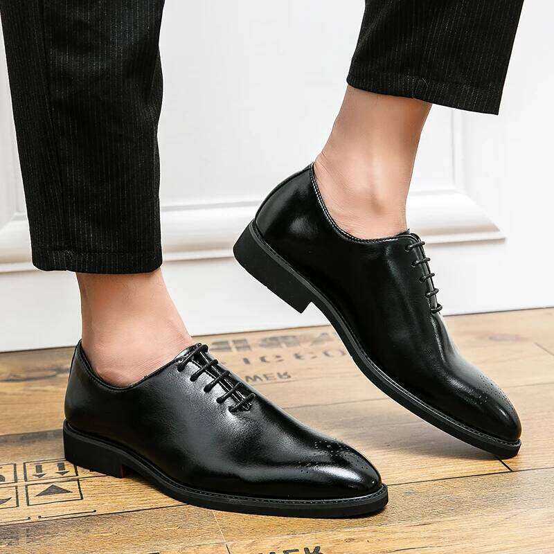 New Red Sole Brogue Men Black Business Mens Formal Shoes Lace-up Round Toe Spring/Autumn
