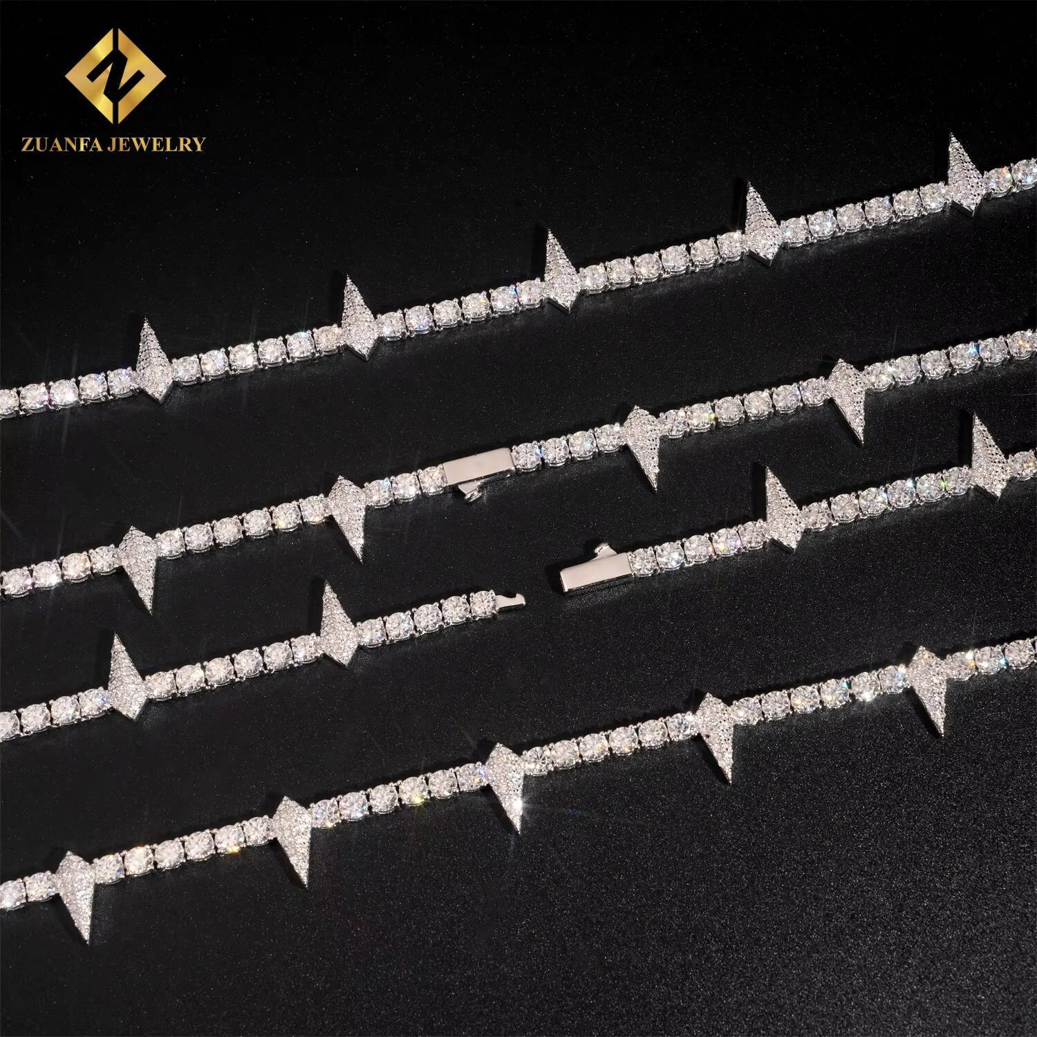 Pass Diamond Tester New Iced Out Hip Hop Jewelry 4MM Pointed Tennis Chain 925 Silver VVS Moissanite Diamond Tennis Necklace