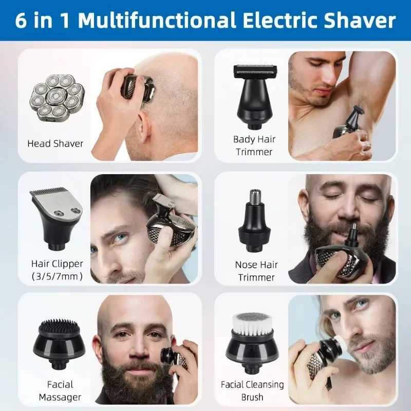 4D Shavers for Bald Men Upgraded 9 Floating s 6-in-1 Rechargeable Waterproof Wet Dry Bald Shavers for Men Y251203