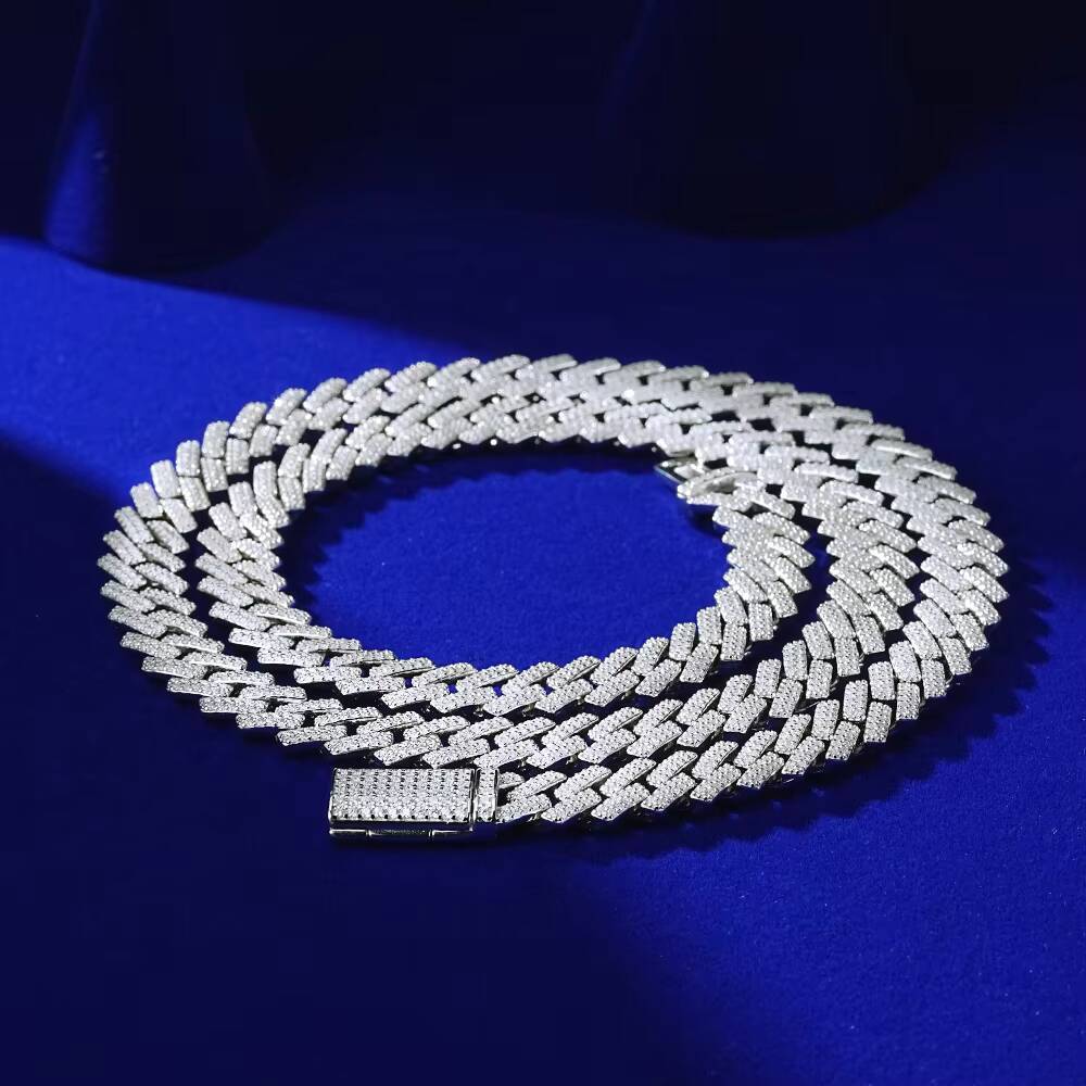 Wholesale 12mm 14mm Hip Hop Necklace Cubic Zirconia Vvs Diamond Brass 925 Silver Iced Out Cuban Link Moissanite Chain