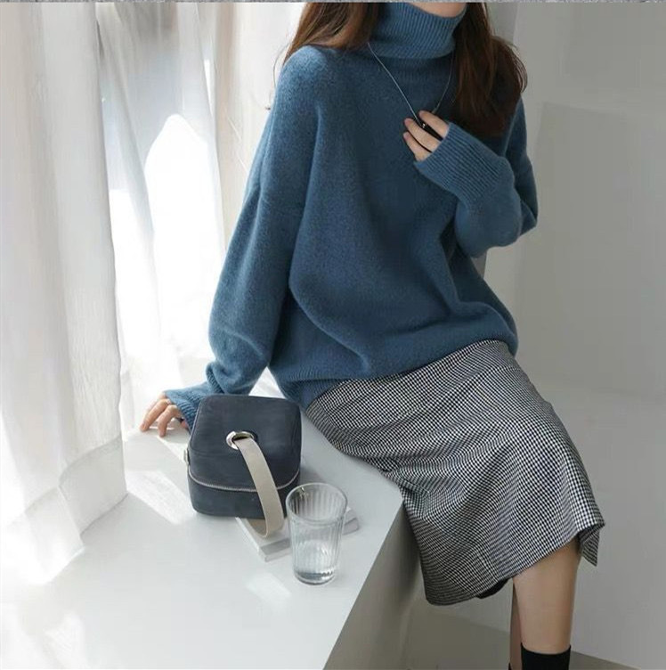 Turtleneck Sweater for Women - Autumn & Winter, Loose Fit, Versatile Knitted Pullover, Lazy Style, Undershirt Top, Coffee Color