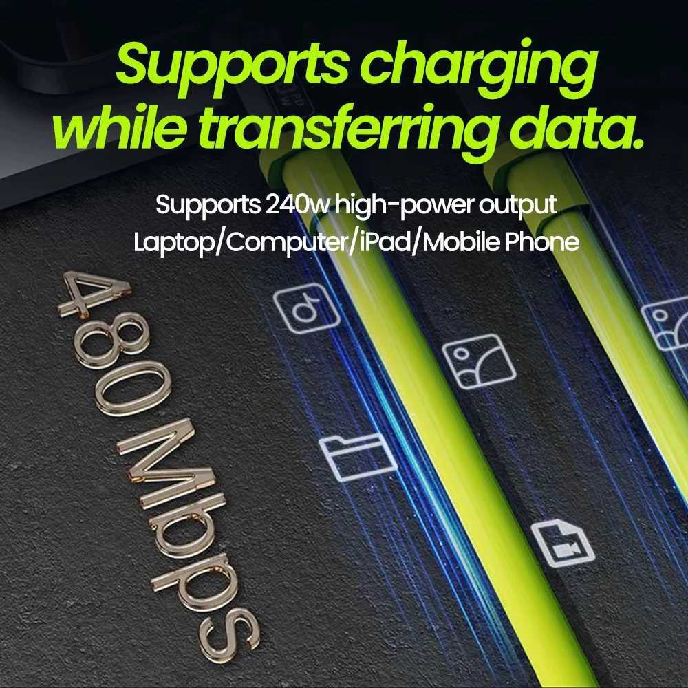 PD240W Fast Charging Cable Digital Display Cable For iPhone 15 16 iPad Laptop Silicone USB C Data Cord Type C to Type C C251203