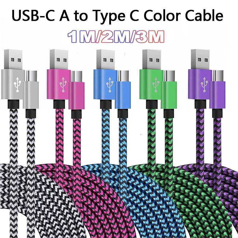 USB A to Type C Nylon Braided Cables 24A Fast 1M 2M Date Sync Charging Wire Charger Cable For Android C251203