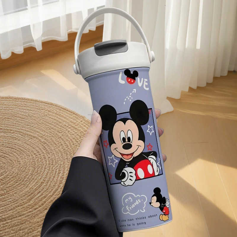 Disney Minnie Mickey Thermos High Color Value Printed Couple Outdoor Sports Portable Large Capacity Double Drinking Suction Cup H251203