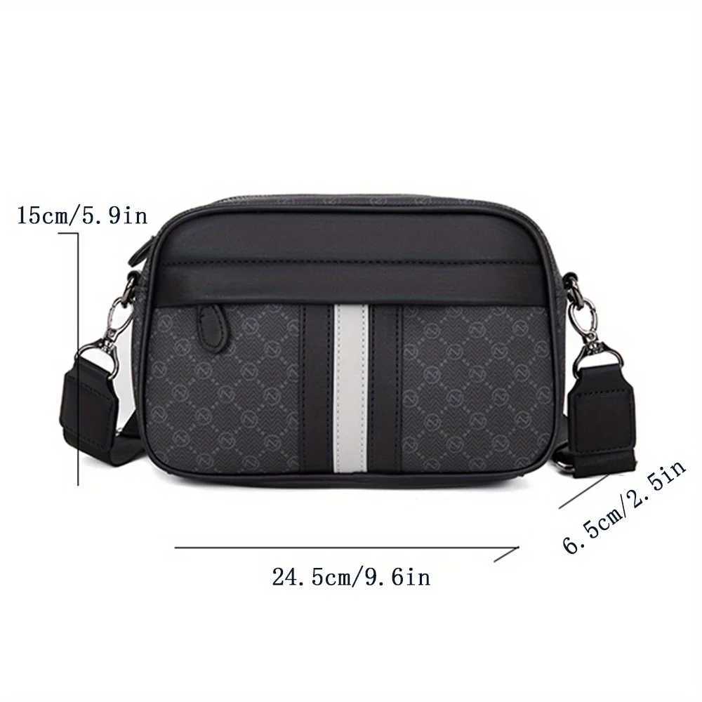 Hip Hop Rock Men's PU Crossbody Shoulder Bag, Waterproof Zipper Closure, Plain Black/Grey with Polyester Lining