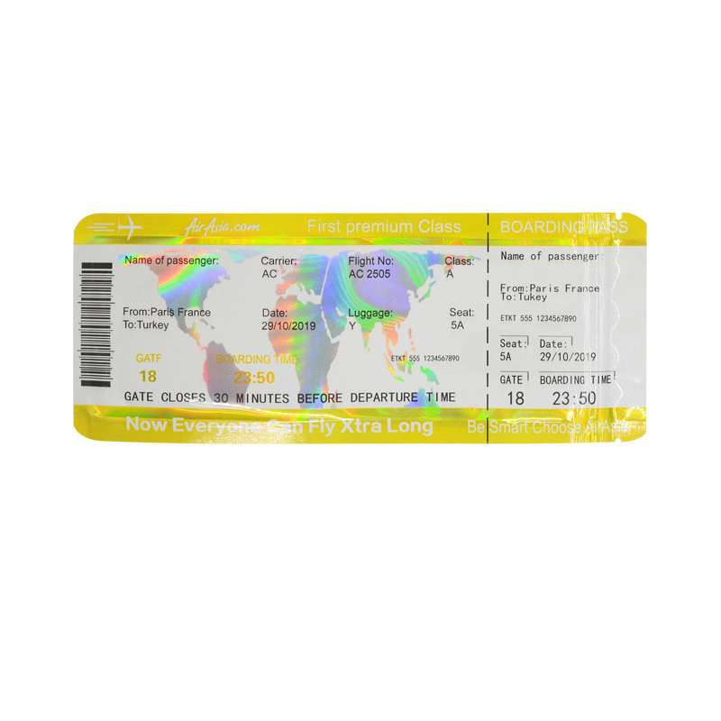 100pcs Holographic Travel Boarding Pass Shape Storage Bags Mylar Bag Laser Candy Pouch Zipper bag Self-Sealing Packaging Bags