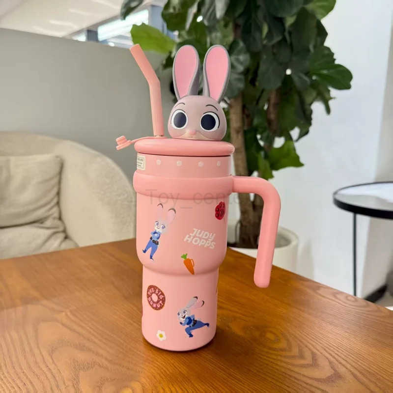 Disney In Stock Zootopia Ice King 700ml Large Capacity Insulated Water Cup with Straw for boys girl Judy High Beauty Toy Figure H251203