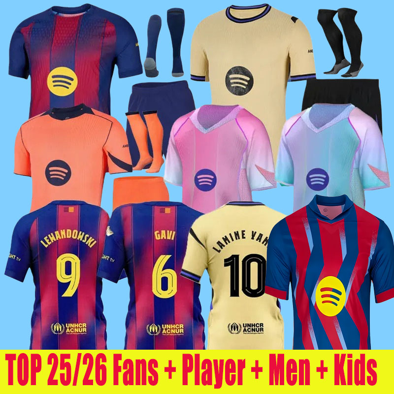 New 25 26 27 barcelona LAMINE YAMAL soccer jerseys men kids black football shirts kit 2025 LEWANDOWSKI Camiseta sets barcalona Travis pink goalkeeper RASHFORD