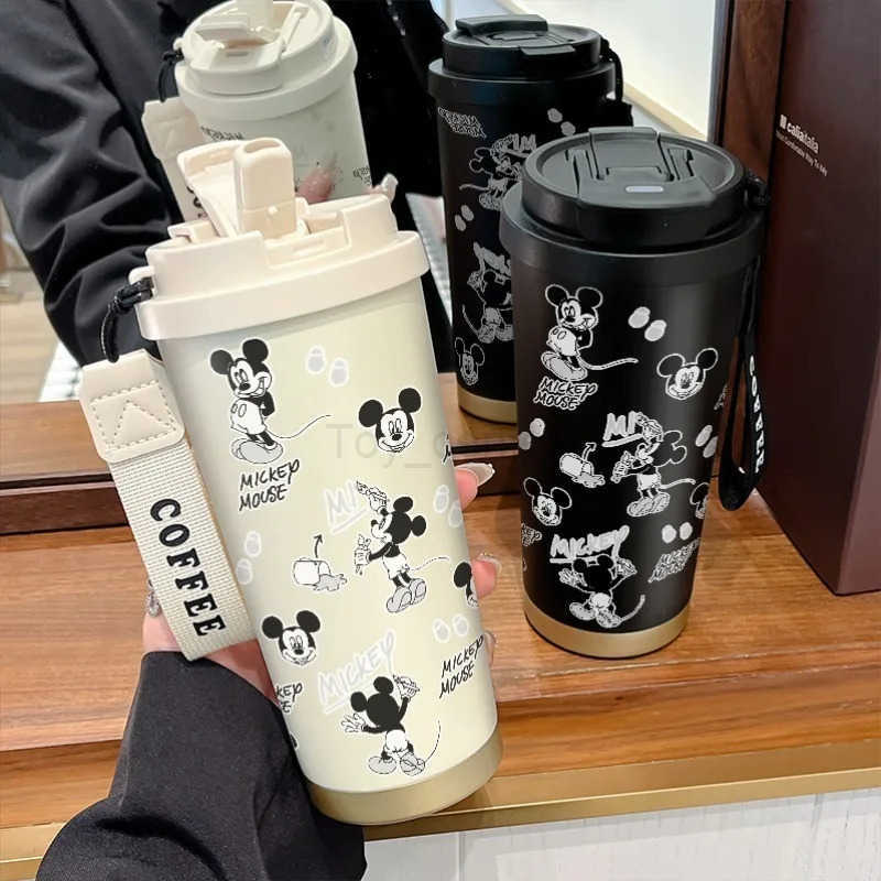 Disney New Mickey Mouse Anime Peripheral Creative Cartoon Cute Print Stainless Steel Portable Double Drink Spout Thermos Cup H251203