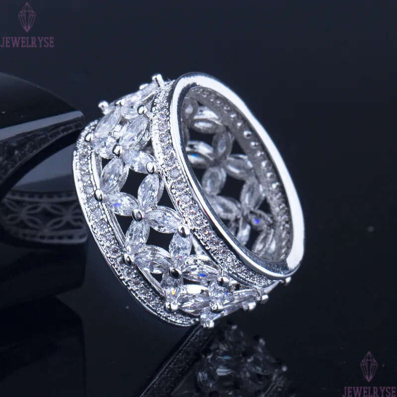 Vintage AAA CZ Bride Wedding Flower Copper Rings Size 6-9 Luxury Jewelry Designer Full White Cubic Zirconia Silver Engagement Ring Party For Women Fri